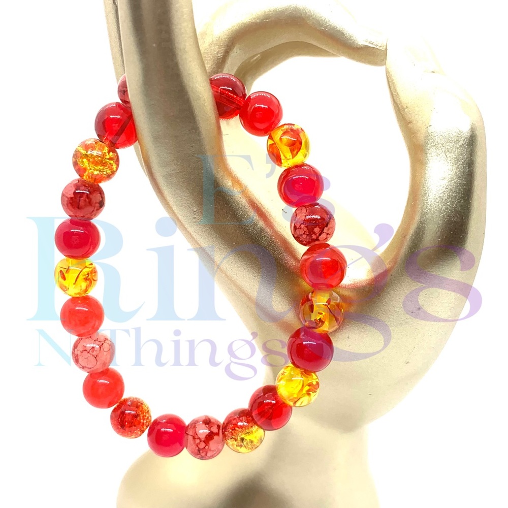 [Red Mix] Glass & Crackle Statement Beaded Bracelet